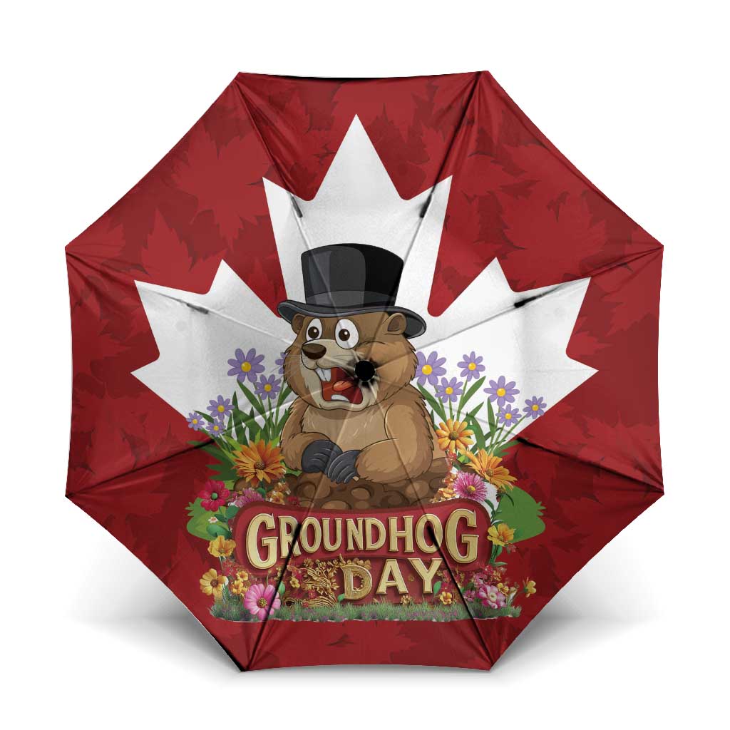 Funny Groundhog Day Umbrella Canadian Maple Leaf - Wonder Print Shop