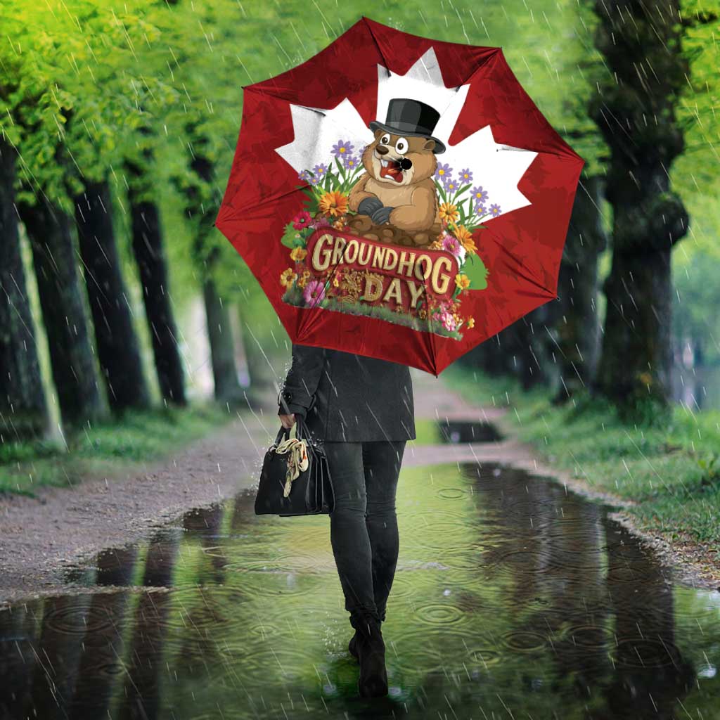Funny Groundhog Day Umbrella Canadian Maple Leaf - Wonder Print Shop