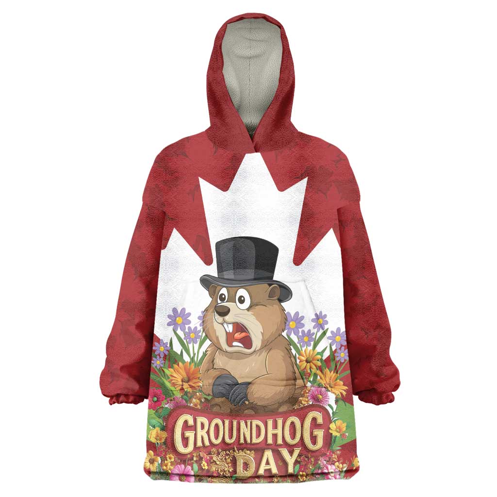 Funny Groundhog Day Wearable Blanket Hoodie Canadian Maple Leaf - Wonder Print Shop