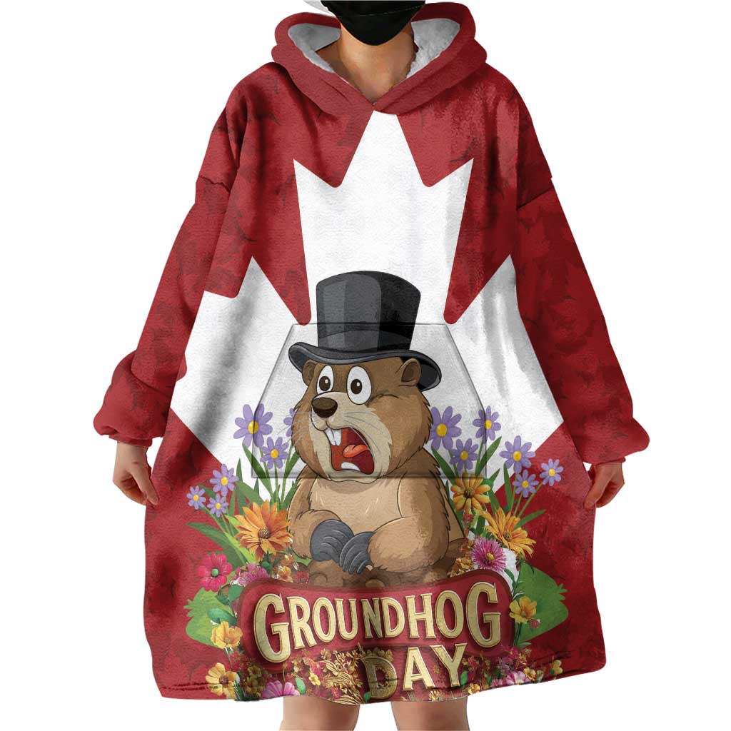 Funny Groundhog Day Wearable Blanket Hoodie Canadian Maple Leaf - Wonder Print Shop