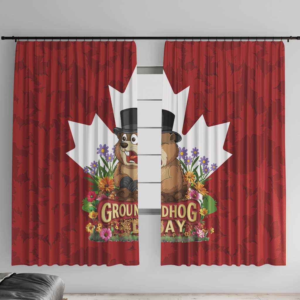 Funny Groundhog Day Window Curtain Canadian Maple Leaf - Wonder Print Shop