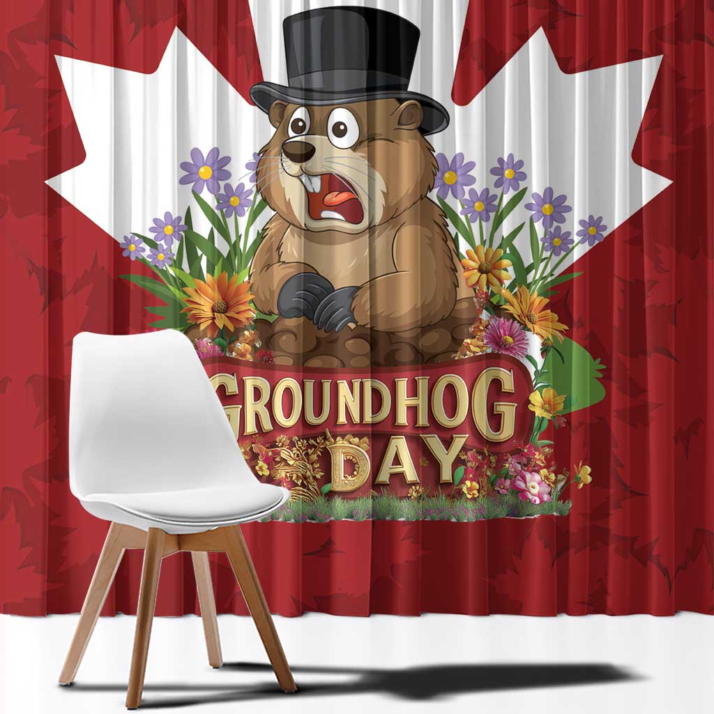 Funny Groundhog Day Window Curtain Canadian Maple Leaf - Wonder Print Shop