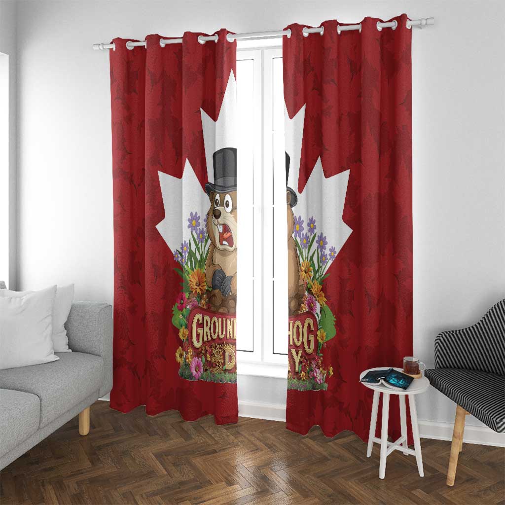 Funny Groundhog Day Window Curtain Canadian Maple Leaf - Wonder Print Shop