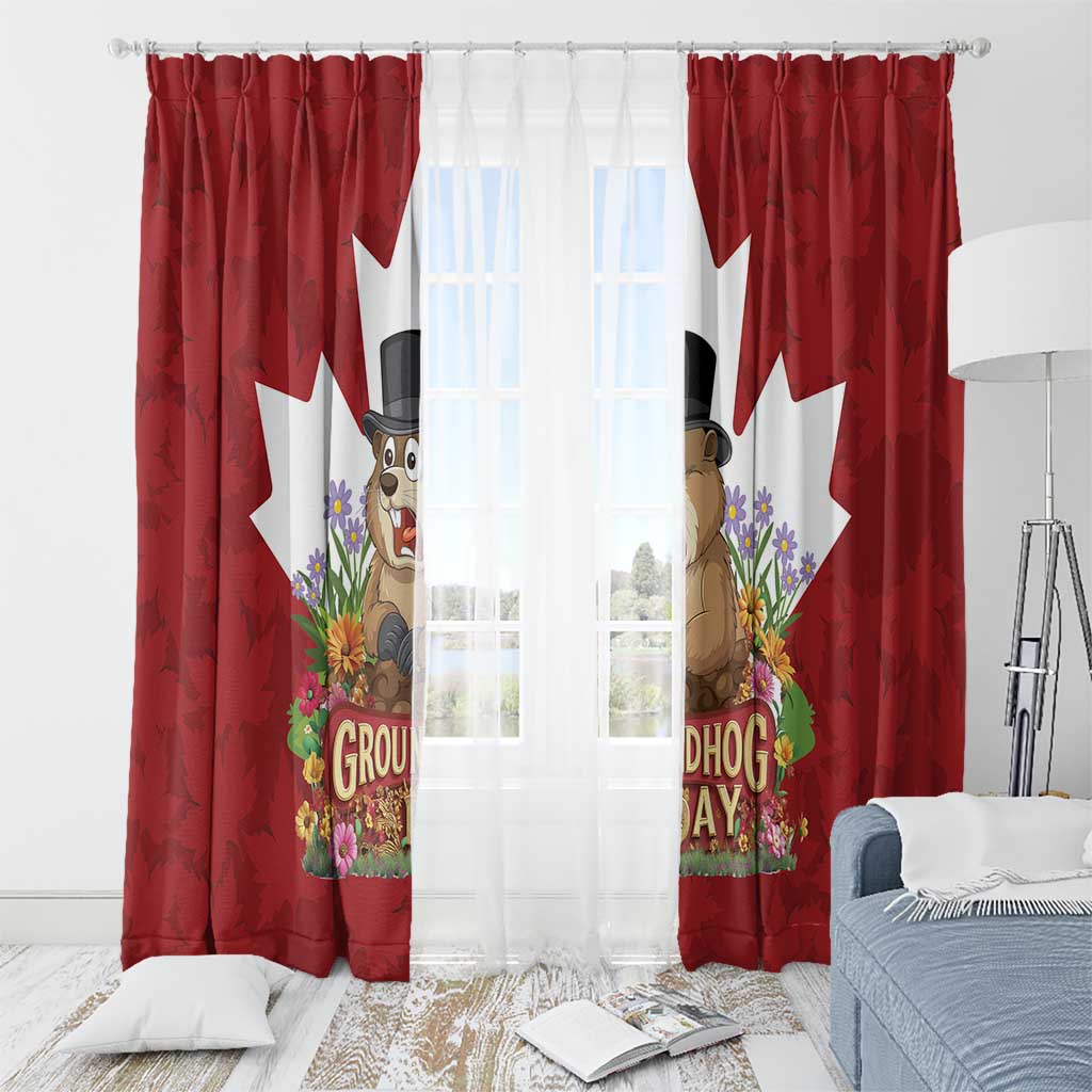 Funny Groundhog Day Window Curtain Canadian Maple Leaf - Wonder Print Shop