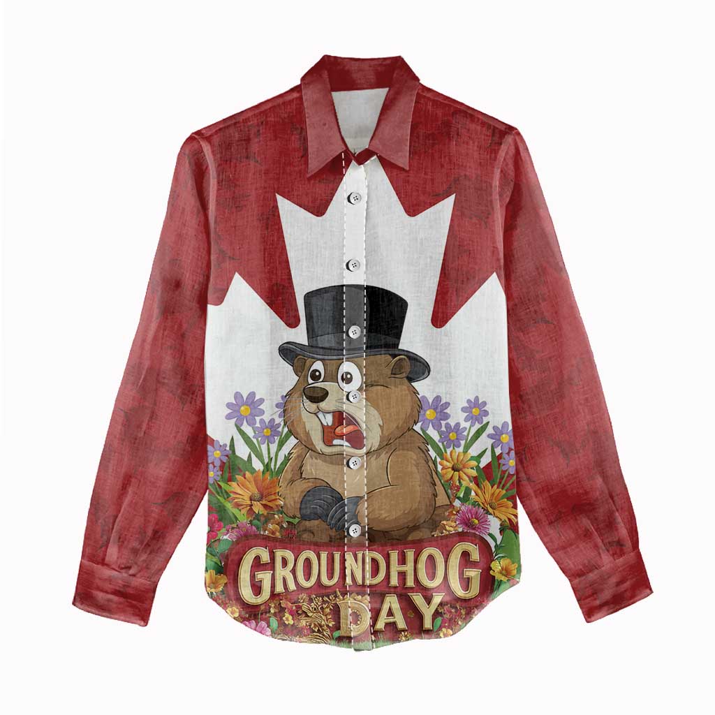 Funny Groundhog Day Women Casual Shirt Canadian Maple Leaf - Wonder Print Shop