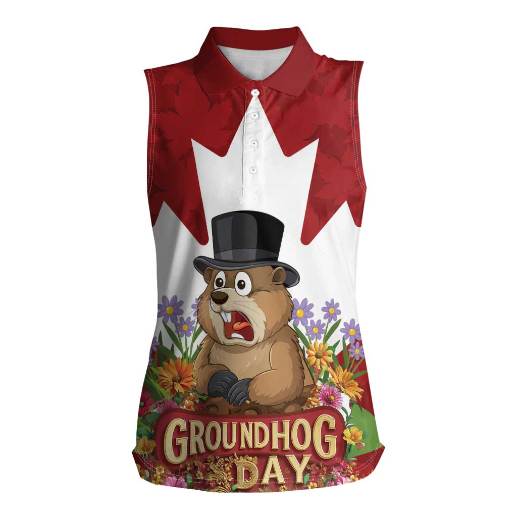Funny Groundhog Day Women Sleeveless Polo Shirt Canadian Maple Leaf - Wonder Print Shop