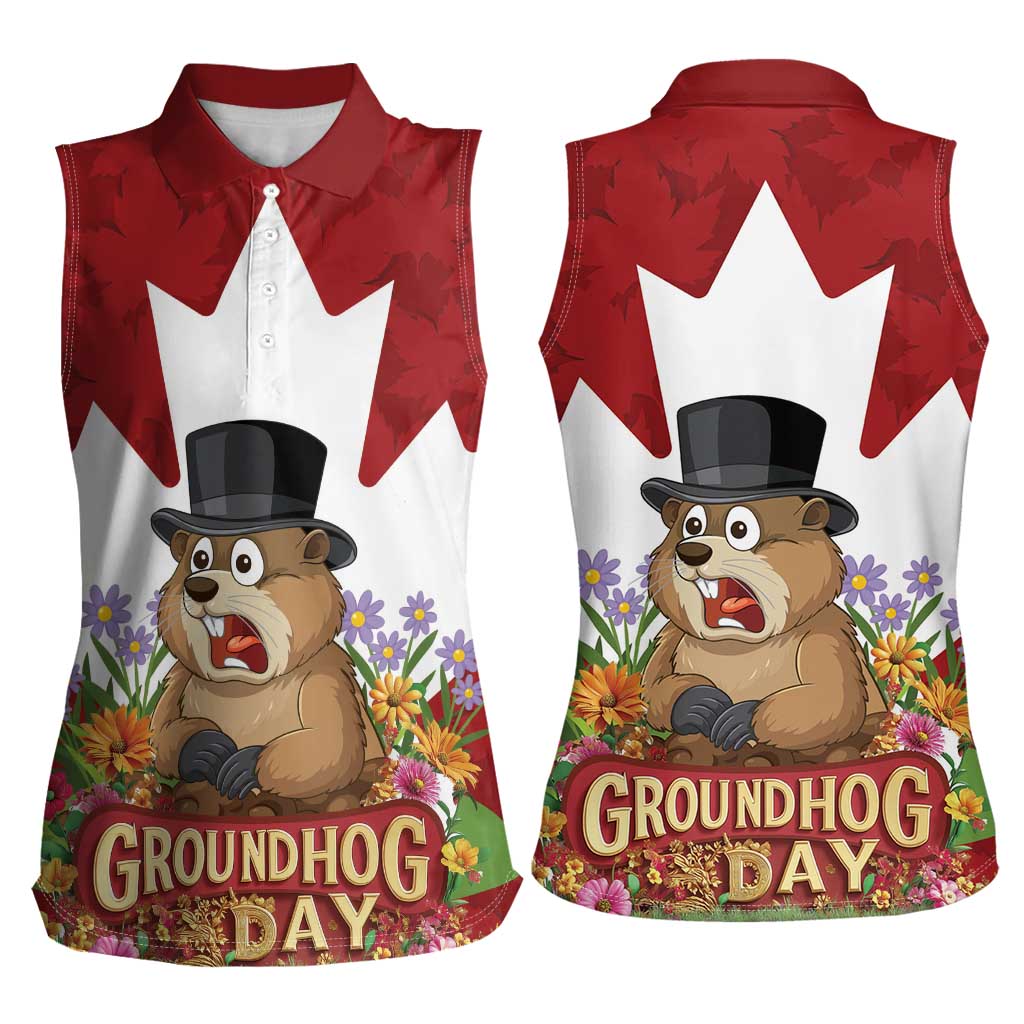 Funny Groundhog Day Women Sleeveless Polo Shirt Canadian Maple Leaf - Wonder Print Shop