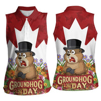 Funny Groundhog Day Women Sleeveless Polo Shirt Canadian Maple Leaf - Wonder Print Shop