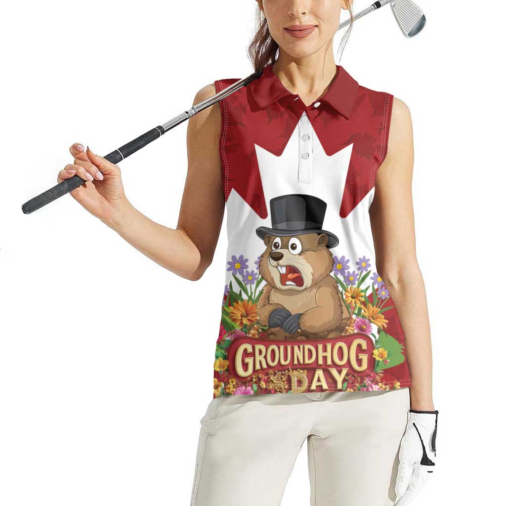 Funny Groundhog Day Women Sleeveless Polo Shirt Canadian Maple Leaf - Wonder Print Shop