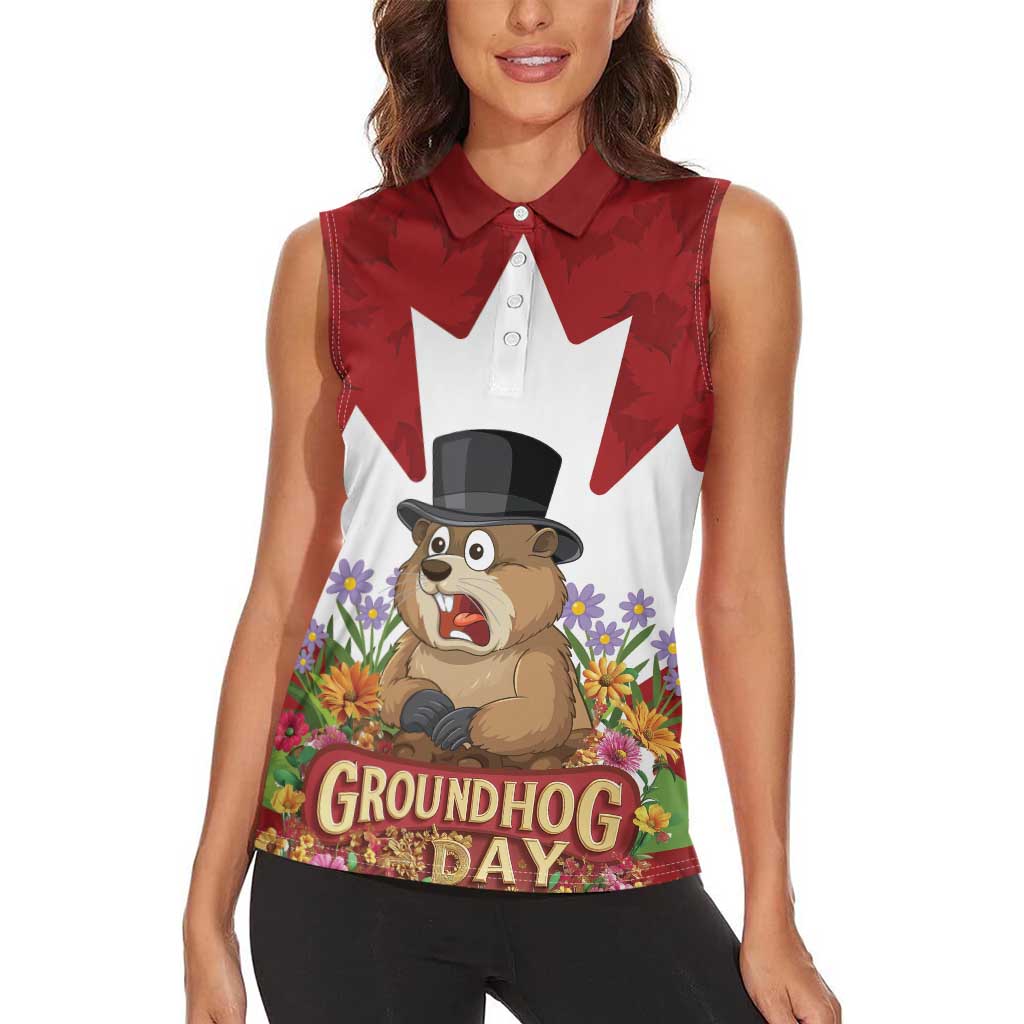 Funny Groundhog Day Women Sleeveless Polo Shirt Canadian Maple Leaf - Wonder Print Shop