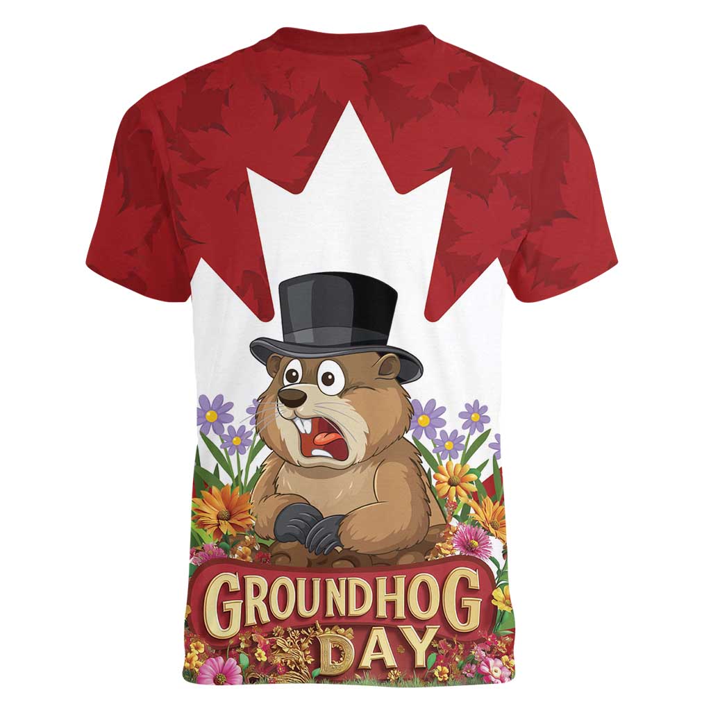 Funny Groundhog Day Women V-Neck T-Shirt Canadian Maple Leaf - Wonder Print Shop