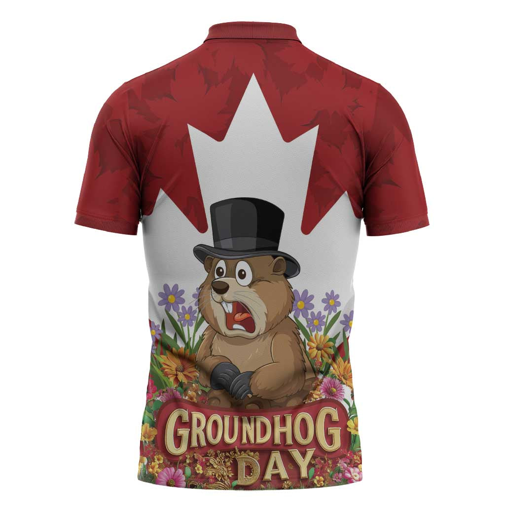 Funny Groundhog Day Zipper Polo Shirt Canadian Maple Leaf - Wonder Print Shop