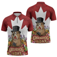 Funny Groundhog Day Zipper Polo Shirt Canadian Maple Leaf - Wonder Print Shop