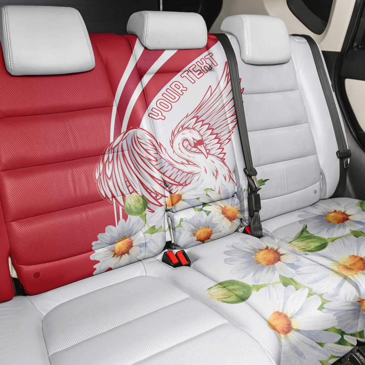Personalized Denmark Back Car Seat Cover Mute Swan With Marguerite Daisy