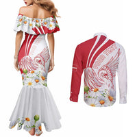 Personalized Denmark Couples Matching Mermaid Dress and Long Sleeve Button Shirt Mute Swan With Marguerite Daisy