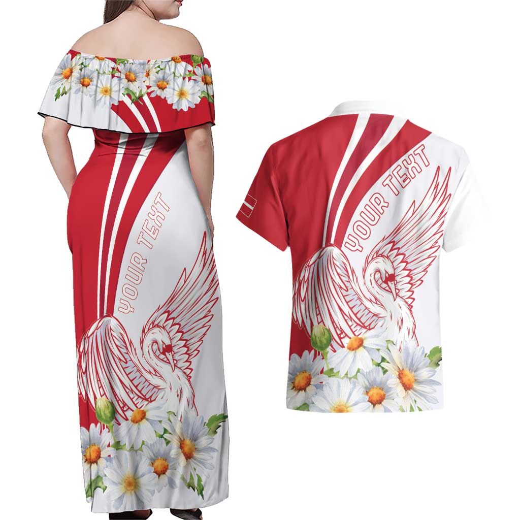 Personalized Denmark Couples Matching Off Shoulder Maxi Dress and Hawaiian Shirt Mute Swan With Marguerite Daisy