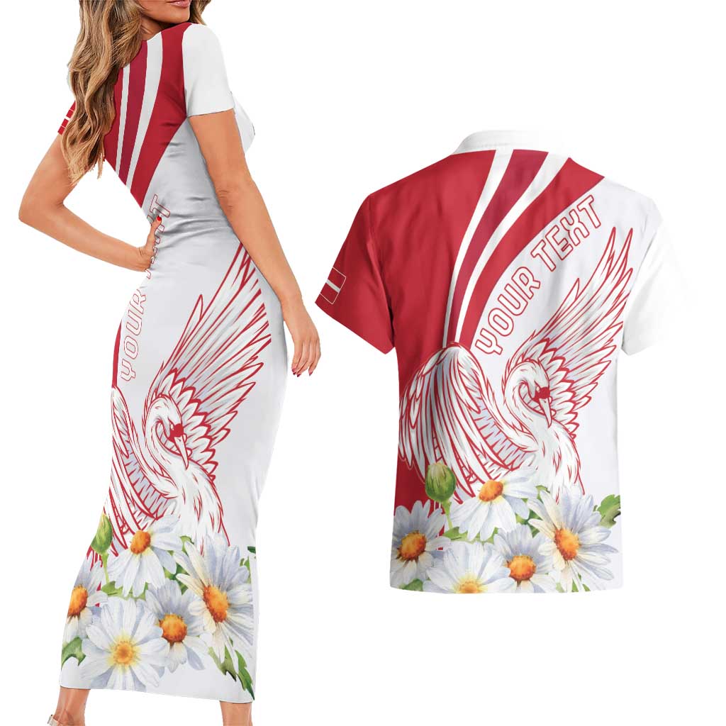 Personalized Denmark Couples Matching Short Sleeve Bodycon Dress and Hawaiian Shirt Mute Swan With Marguerite Daisy