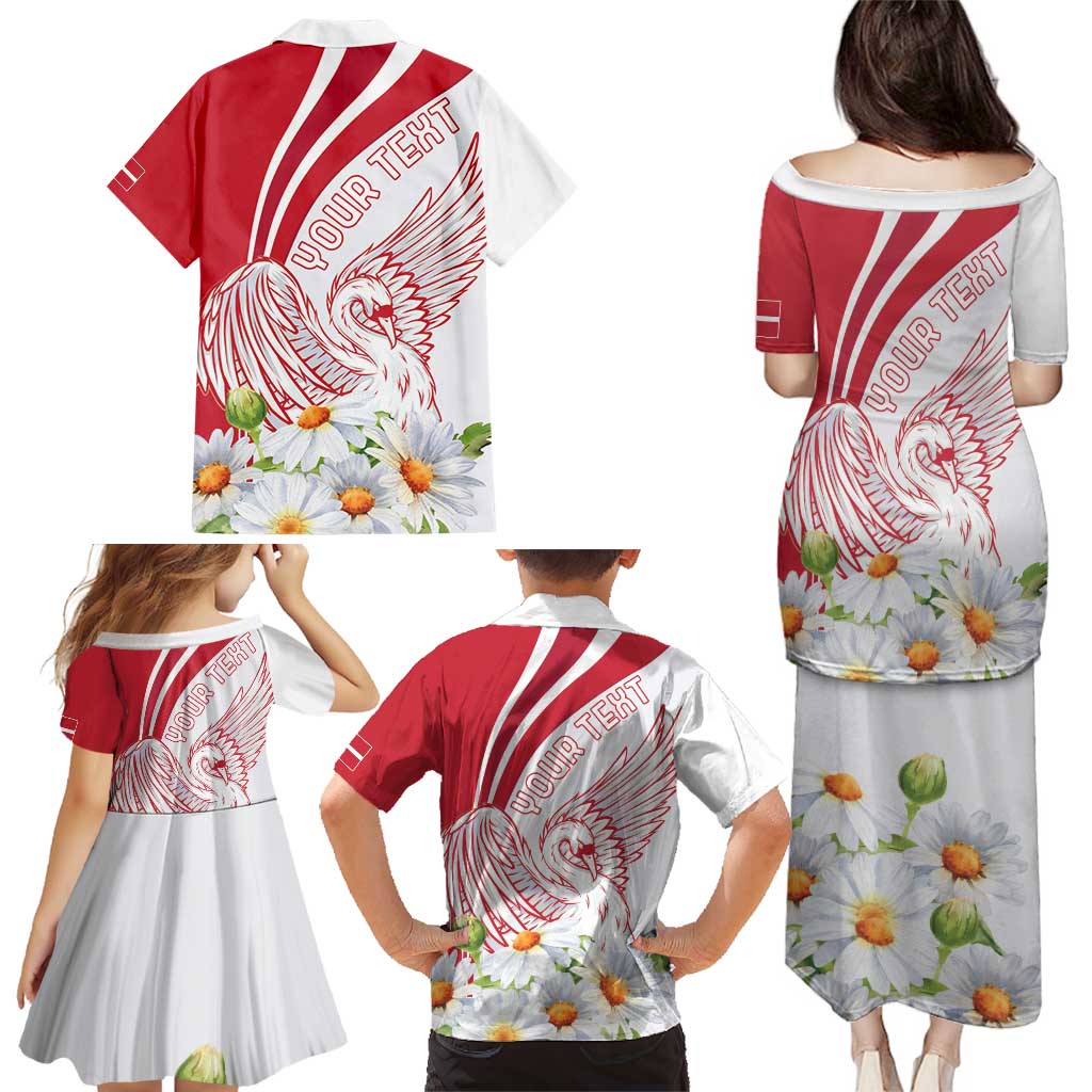 Personalized Denmark Family Matching Puletasi and Hawaiian Shirt Mute Swan With Marguerite Daisy