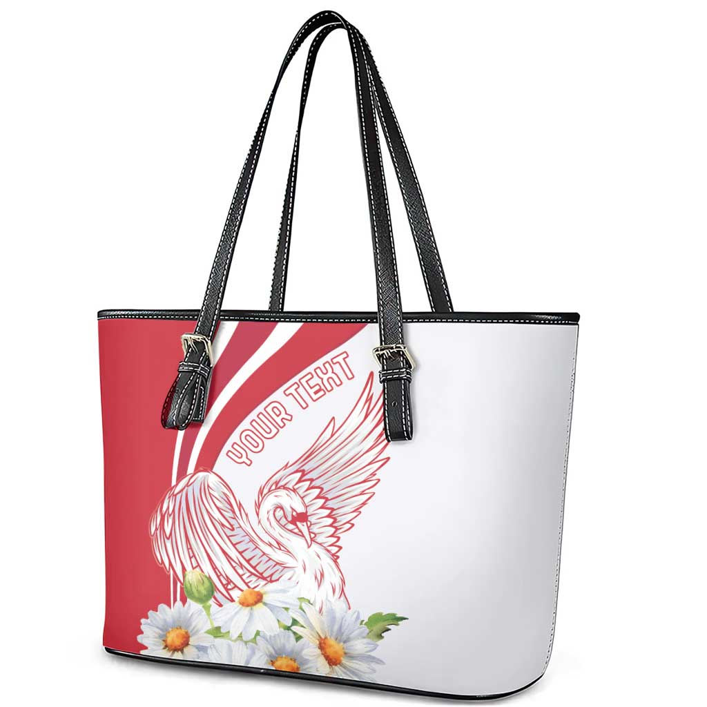 Personalized Denmark Leather Tote Bag Mute Swan With Marguerite Daisy