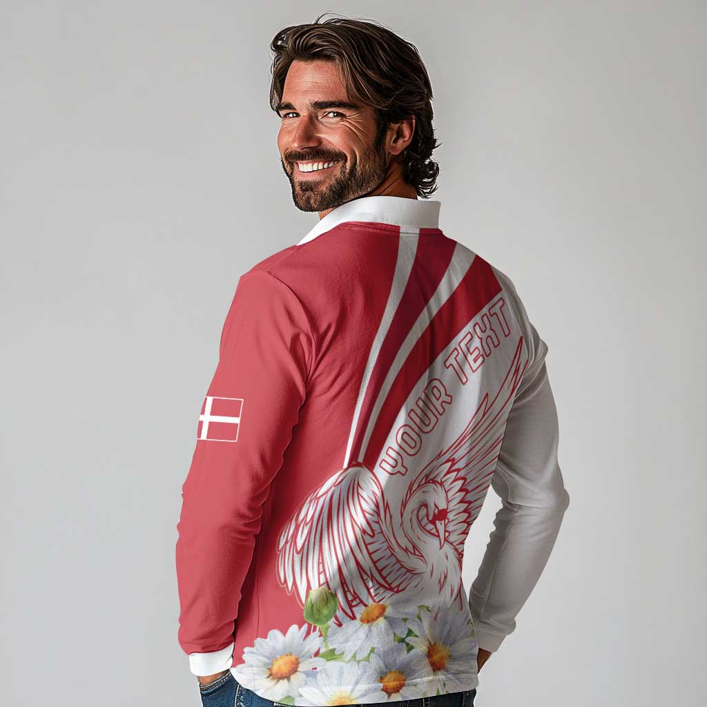 Personalized Denmark Long Sleeve Polo Shirt Mute Swan With Marguerite Daisy