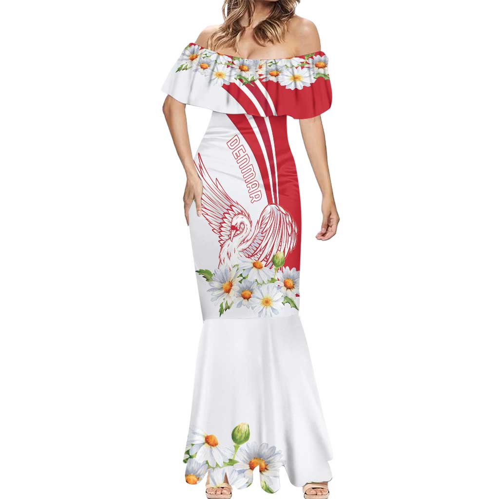 Personalized Denmark Mermaid Dress Mute Swan With Marguerite Daisy