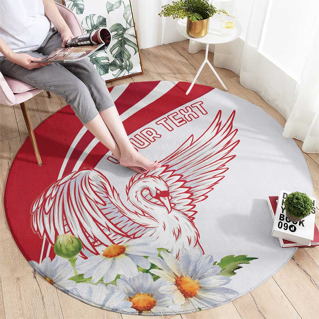 Personalized Denmark Round Carpet Mute Swan With Marguerite Daisy