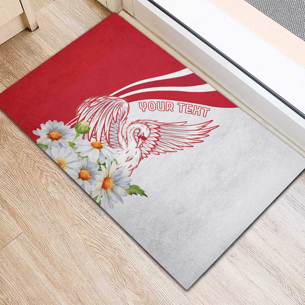 Personalized Denmark Rubber Doormat Mute Swan With Marguerite Daisy
