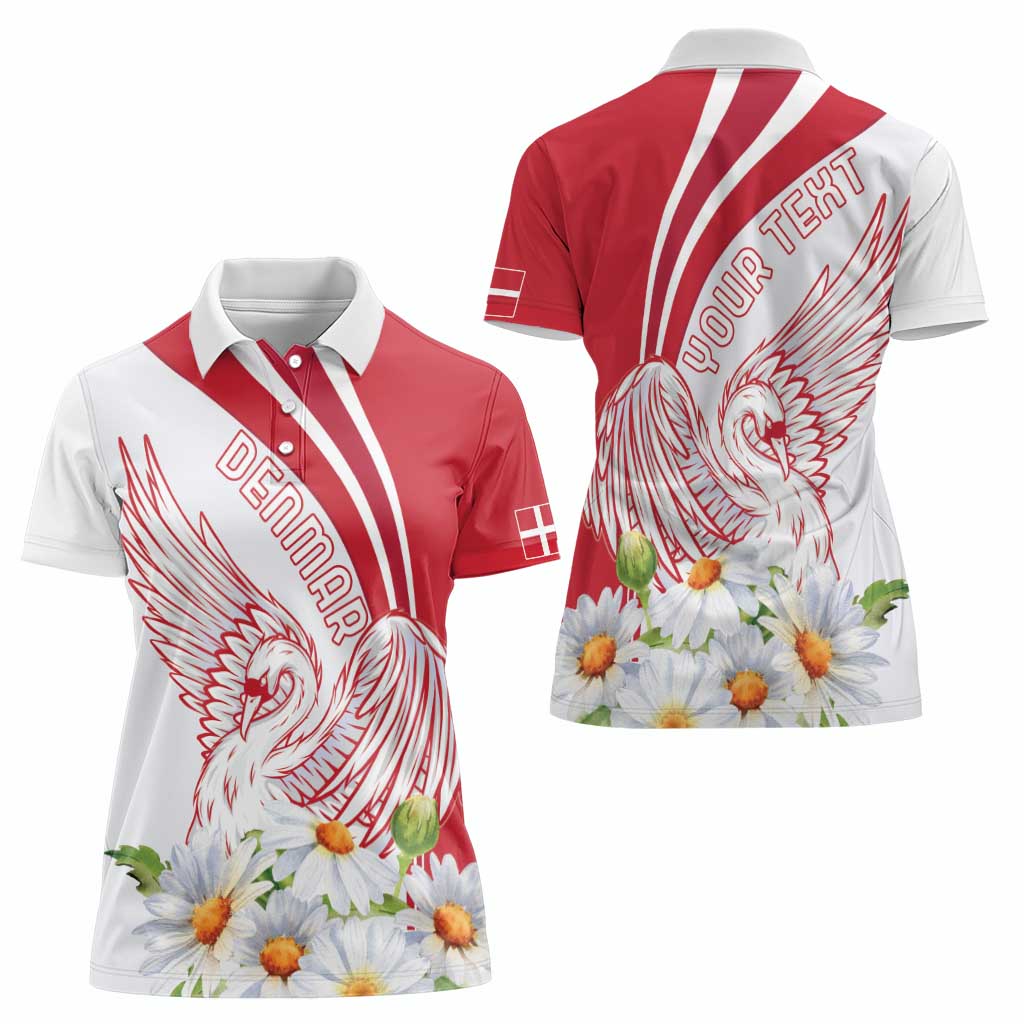 Personalized Denmark Women Polo Shirt Mute Swan With Marguerite Daisy