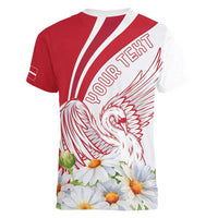 Personalized Denmark Women V-Neck T-Shirt Mute Swan With Marguerite Daisy
