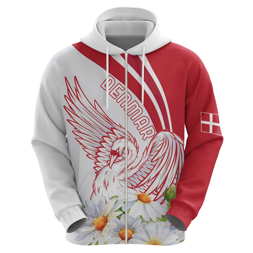 Personalized Denmark Zip Hoodie Mute Swan With Marguerite Daisy