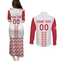 Custom Denmark Football Couples Matching Puletasi and Long Sleeve Button Shirt Danish Dynamite White Version