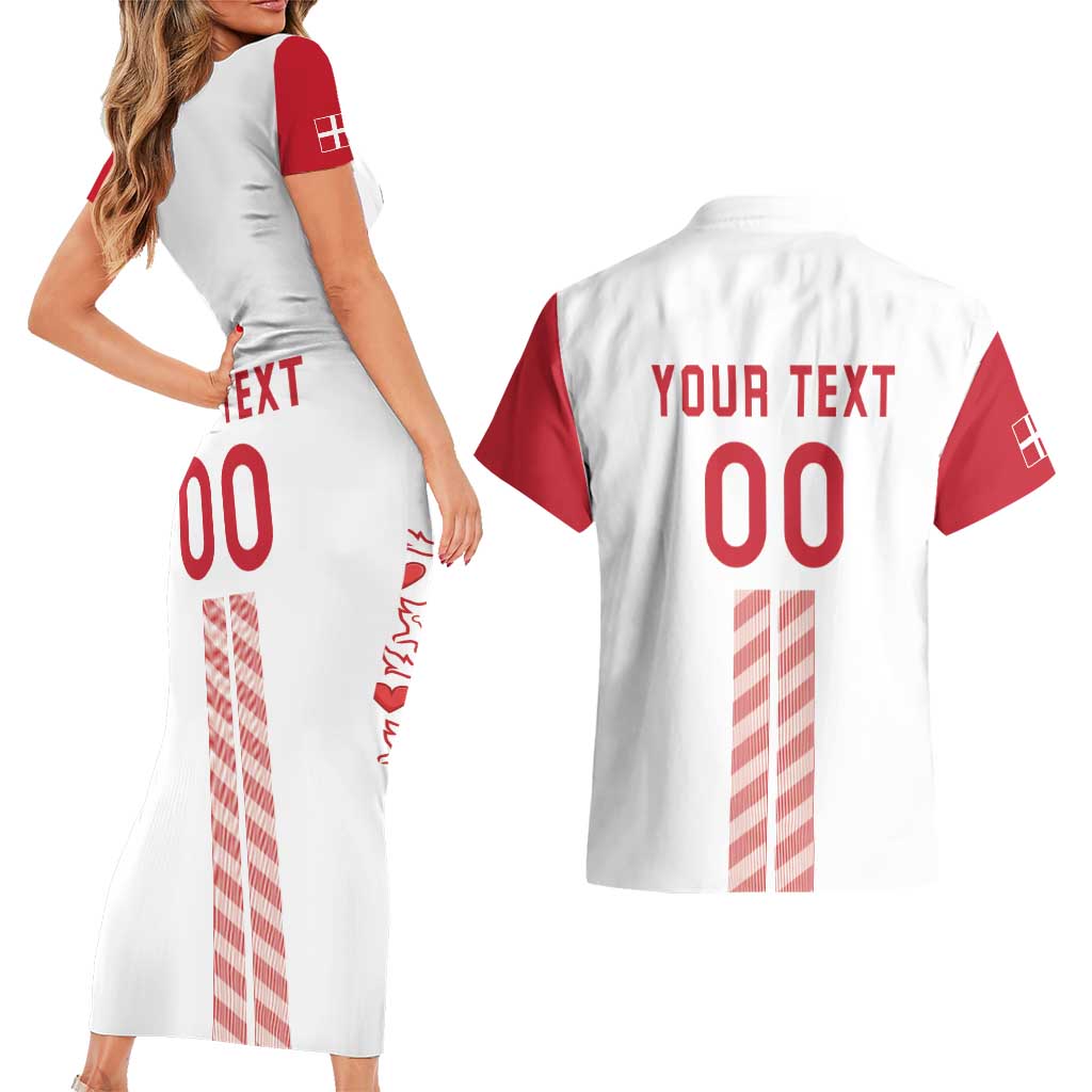 Custom Denmark Football Couples Matching Short Sleeve Bodycon Dress and Hawaiian Shirt Danish Dynamite White Version