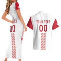 Custom Denmark Football Couples Matching Short Sleeve Bodycon Dress and Hawaiian Shirt Danish Dynamite White Version