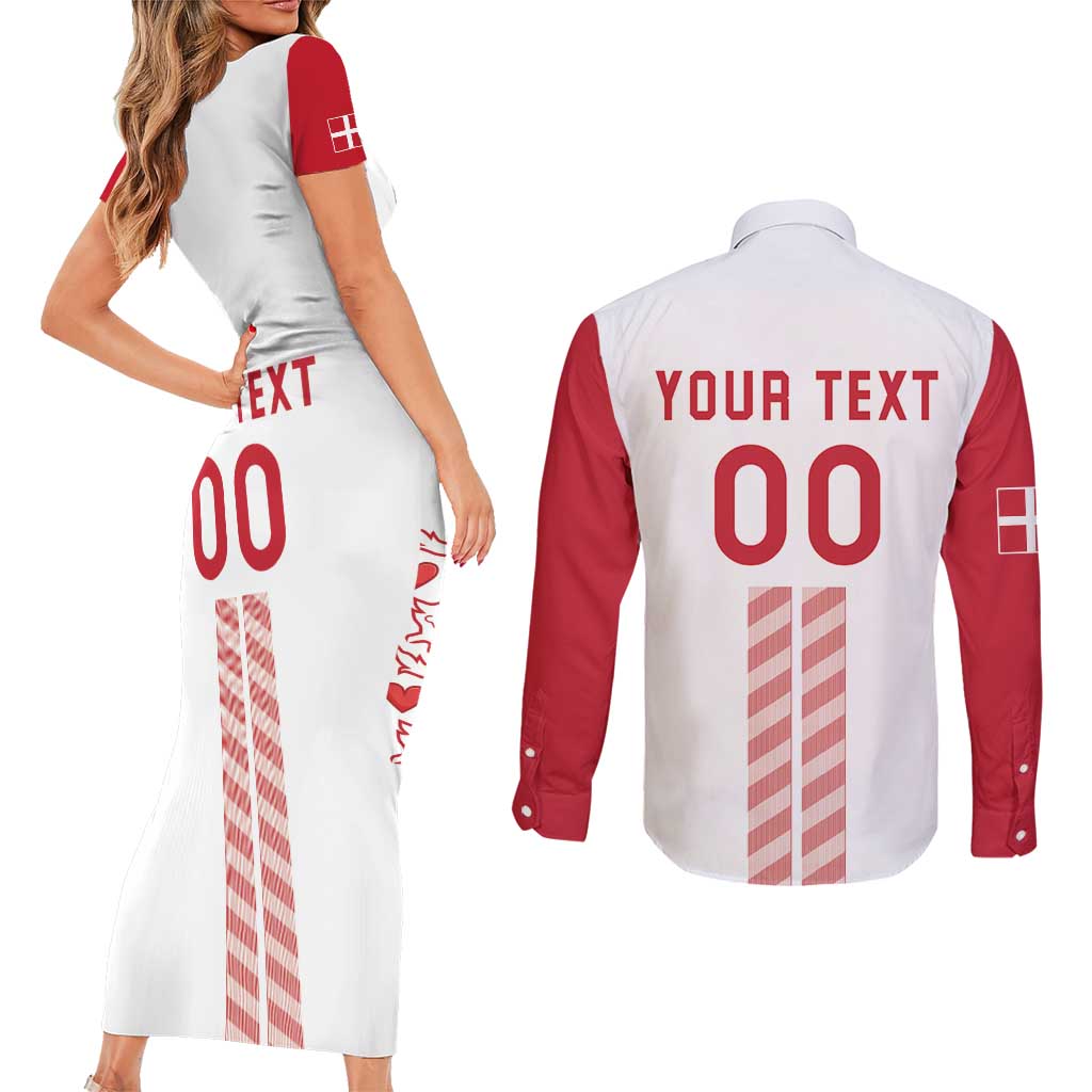 Custom Denmark Football Couples Matching Short Sleeve Bodycon Dress and Long Sleeve Button Shirt Danish Dynamite White Version