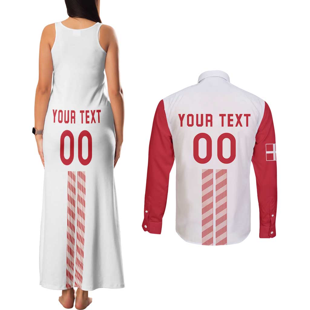 Custom Denmark Football Couples Matching Tank Maxi Dress and Long Sleeve Button Shirt Danish Dynamite White Version