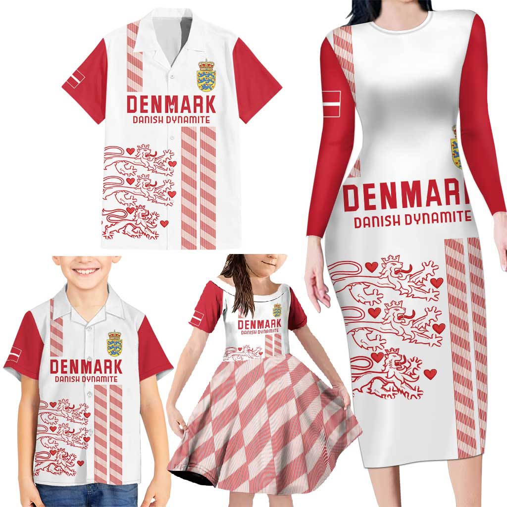 Custom Denmark Football Family Matching Long Sleeve Bodycon Dress and Hawaiian Shirt Danish Dynamite White Version