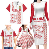 Custom Denmark Football Family Matching Long Sleeve Bodycon Dress and Hawaiian Shirt Danish Dynamite White Version