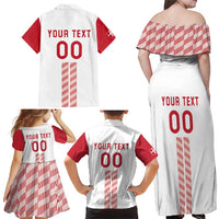 Custom Denmark Football Family Matching Off Shoulder Maxi Dress and Hawaiian Shirt Danish Dynamite White Version