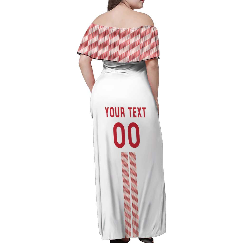 Custom Denmark Football Family Matching Off Shoulder Maxi Dress and Hawaiian Shirt Danish Dynamite White Version