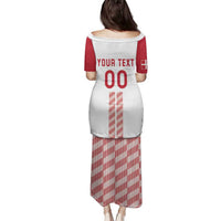 Custom Denmark Football Family Matching Puletasi and Hawaiian Shirt Danish Dynamite White Version