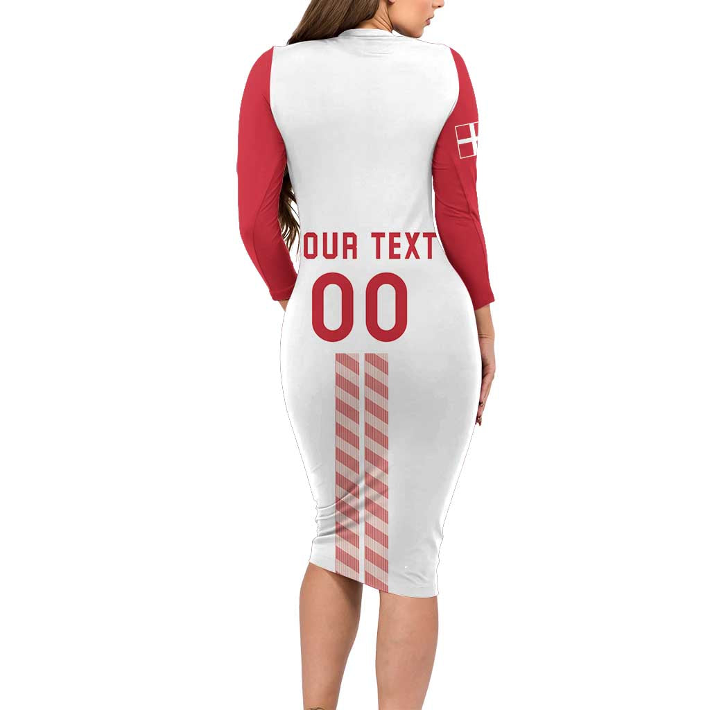 Custom Denmark Football Long Sleeve Bodycon Dress Danish Dynamite White Version