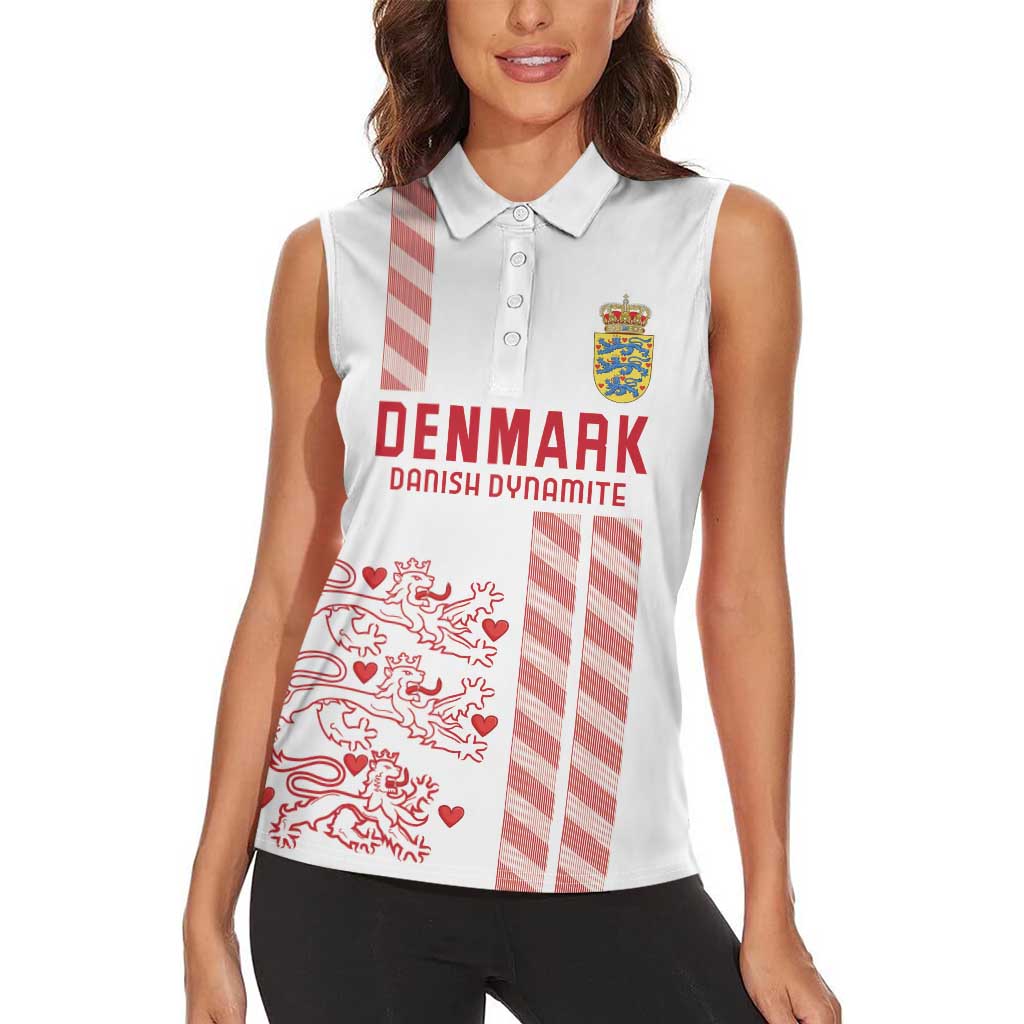 Custom Denmark Football Women Sleeveless Polo Shirt Danish Dynamite White Version