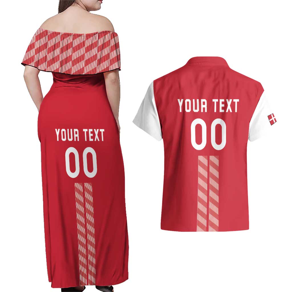 Custom Denmark Football Couples Matching Off Shoulder Maxi Dress and Hawaiian Shirt Danish Dynamite Red Version