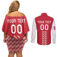 Custom Denmark Football Couples Matching Off Shoulder Short Dress and Long Sleeve Button Shirt Danish Dynamite Red Version