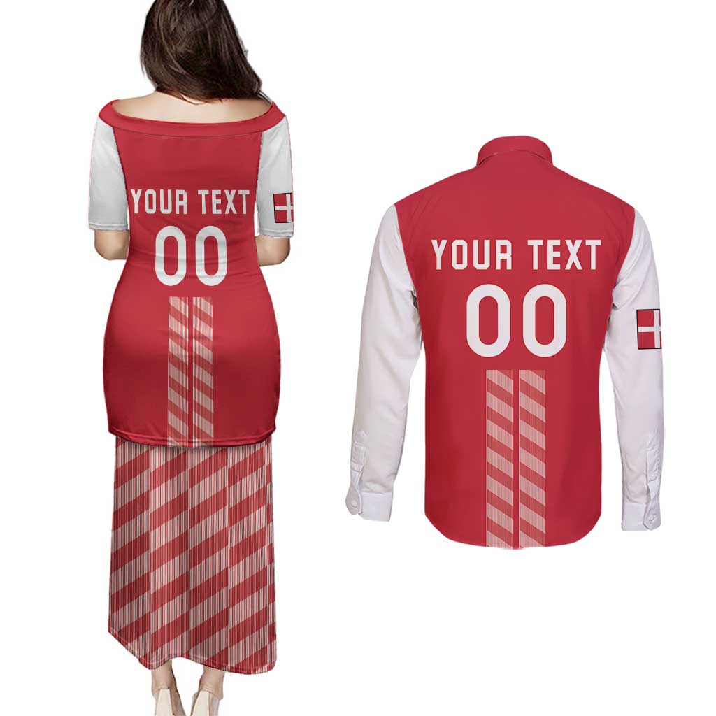Custom Denmark Football Couples Matching Puletasi and Long Sleeve Button Shirt Danish Dynamite Red Version