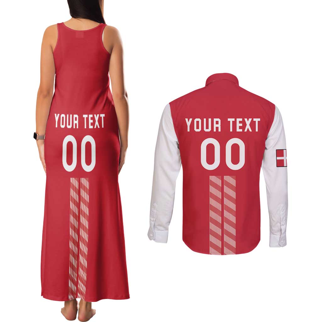 Custom Denmark Football Couples Matching Tank Maxi Dress and Long Sleeve Button Shirt Danish Dynamite Red Version
