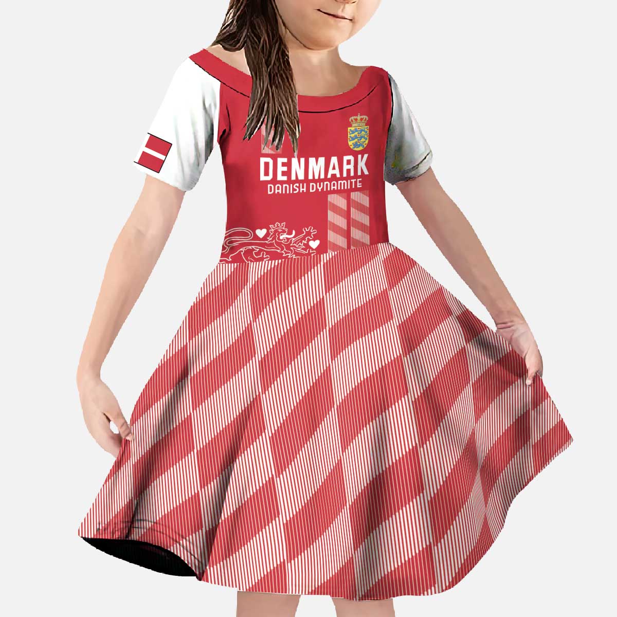 Custom Denmark Football Family Matching Off The Shoulder Long Sleeve Dress and Hawaiian Shirt Danish Dynamite Red Version