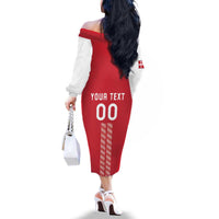 Custom Denmark Football Family Matching Off The Shoulder Long Sleeve Dress and Hawaiian Shirt Danish Dynamite Red Version