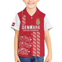 Custom Denmark Football Family Matching Off The Shoulder Long Sleeve Dress and Hawaiian Shirt Danish Dynamite Red Version