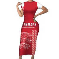 Custom Denmark Football Family Matching Short Sleeve Bodycon Dress and Hawaiian Shirt Danish Dynamite Red Version